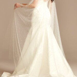 David's Bridal Cape, Off White Tulle Pearled